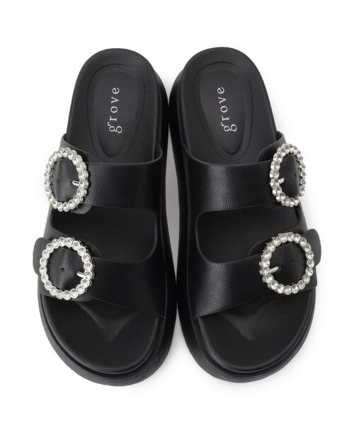 grove / グローブ サンダル | 【キラキラビジューがポイント】厚底ダブルビジューバックルサンダル | 詳細4