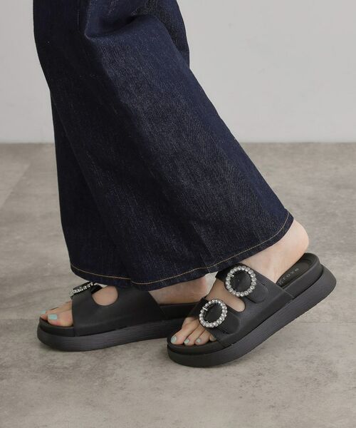 grove / グローブ サンダル | 【キラキラビジューがポイント】厚底ダブルビジューバックルサンダル | 詳細6