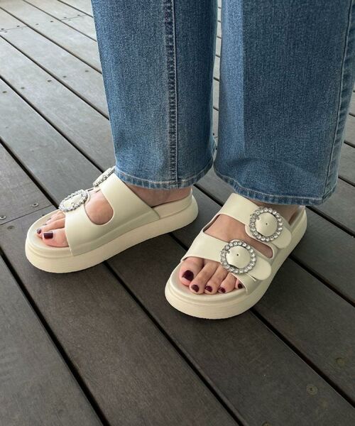 grove / グローブ サンダル | 【キラキラビジューがポイント】厚底ダブルビジューバックルサンダル | 詳細8