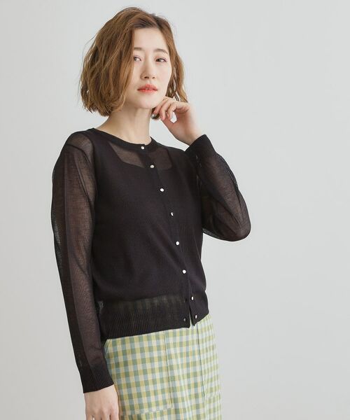 grove/グローブ クルーネックシアーカーディガン ブラック(019) 01(S) grove/グローブ クルーネックシアーカーディガン ブラック(019) 01(S)