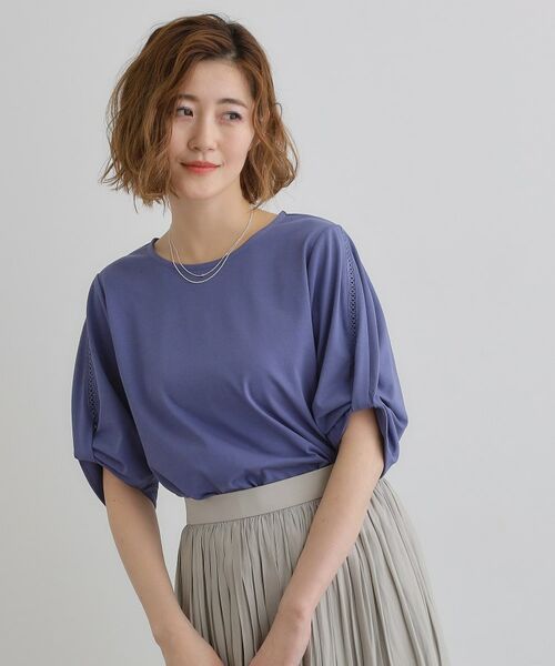grove/グローブ はしごレース袖ねじり風プルオーバー ブルー(092) 05(3L) grove/グローブ はしごレース袖ねじり風プルオーバー ブルー(092) 05(3L)