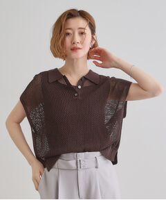 grove / グローブ ニット・セーター | 取り入れるだけで旬顔 メッシュ編みポロニット