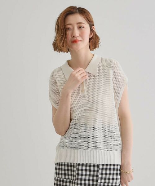 grove / グローブ ニット・セーター | 取り入れるだけで旬顔 メッシュ編みポロニット | 詳細1
