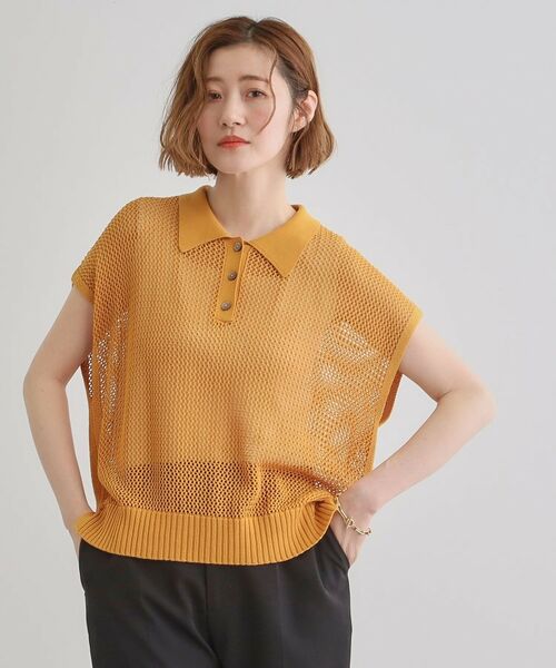 grove / グローブ ニット・セーター | 取り入れるだけで旬顔 メッシュ編みポロニット | 詳細10