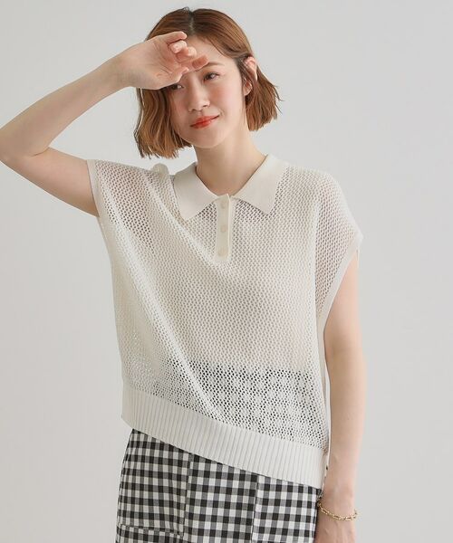 grove / グローブ ニット・セーター | 取り入れるだけで旬顔 メッシュ編みポロニット | 詳細2