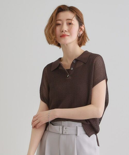 grove / グローブ ニット・セーター | 取り入れるだけで旬顔 メッシュ編みポロニット | 詳細6