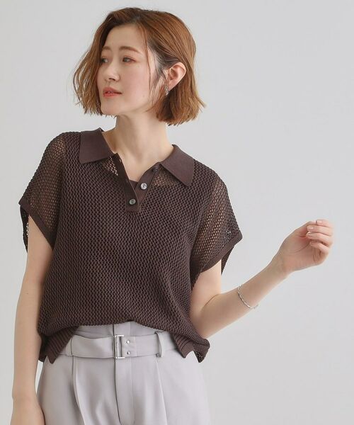 grove / グローブ ニット・セーター | 取り入れるだけで旬顔 メッシュ編みポロニット | 詳細7