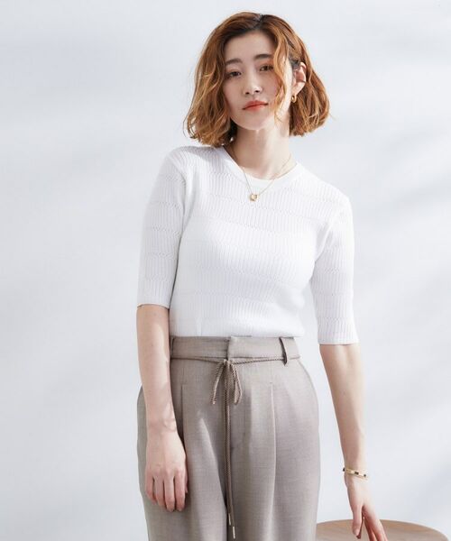 grove / グローブ ニット・セーター | 地柄ボーダーリブニットプルオーバー(オフホワイト(003))