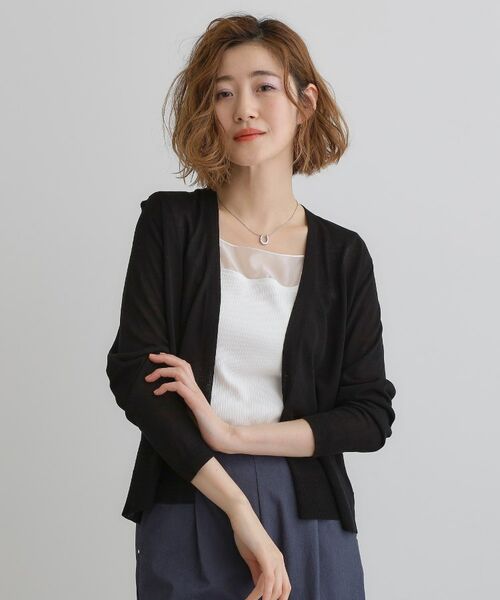 grove/グローブ 【多機能】ベーシックショートカーディガン ブラック(019) 04(LL) grove/グローブ 【多機能】ベーシックショートカーディガン ブラック(019) 04(LL)