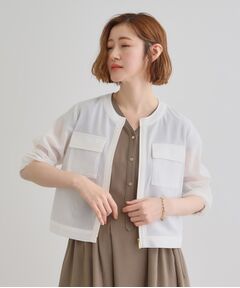 grove / グローブ レザーブルゾン・ジャケット | 麻調ノーカラーシアーブルゾン