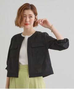 grove / グローブ レザーブルゾン・ジャケット | 麻調ノーカラーシアーブルゾン