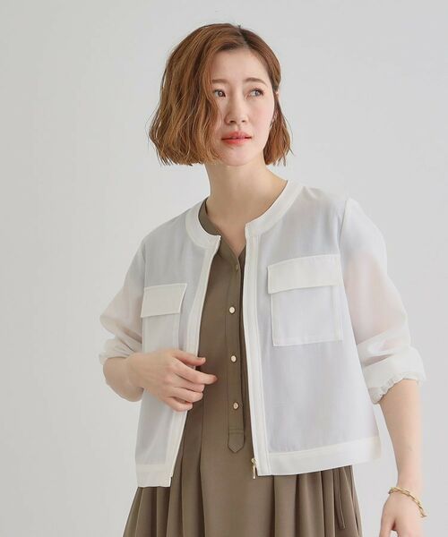 grove / グローブ レザーブルゾン・ジャケット | 麻調ノーカラーシアーブルゾン | 詳細1