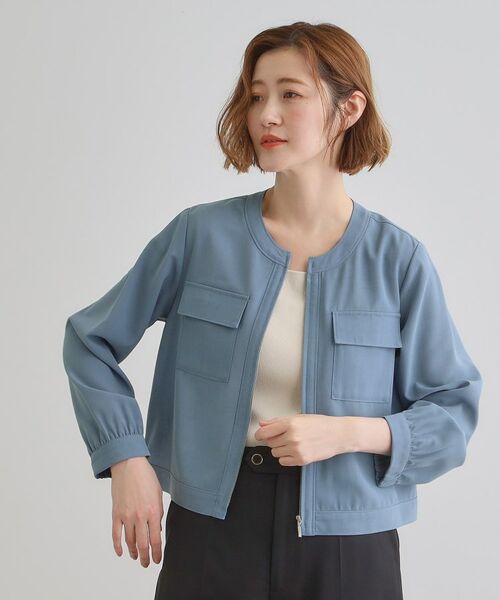 grove / グローブ レザーブルゾン・ジャケット | 麻調ノーカラーシアーブルゾン | 詳細9