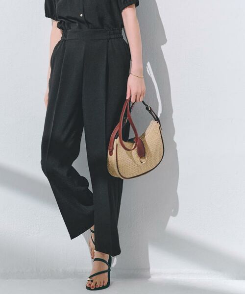 grove / グローブ パンツ | 【洗える・シワになりにくい】麻調センタープレスワイドパンツ(ブラック(019))