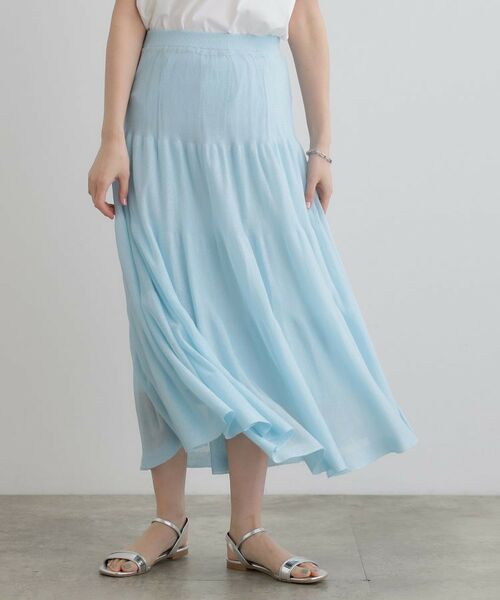 セール】 夏の華やぎティアードニットシアースカート （ロング