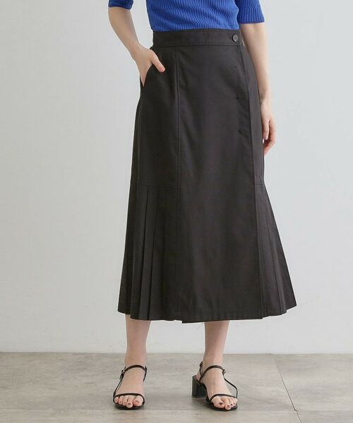 grove / グローブ ロング・マキシ丈スカート | 【大人のニュアンス】リネン混サイドタックスカート(ブラック(019))