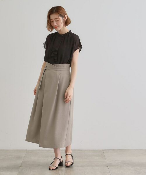 grove / グローブ ロング・マキシ丈スカート | エレガントに着こなすラップ風タックスカート | 詳細6