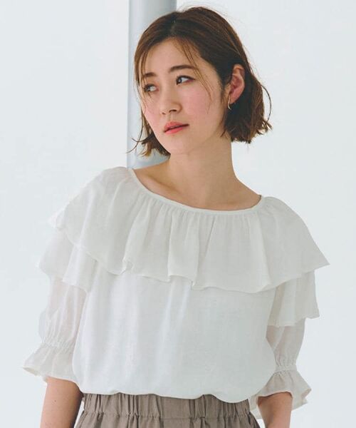 grove / グローブ シャツ・ブラウス | 麻調ダブルフリルブラウス(オフホワイト(003))