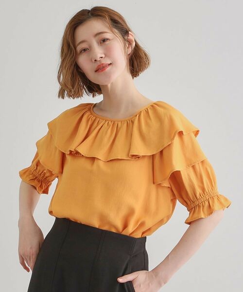 grove / グローブ シャツ・ブラウス | 麻調ダブルフリルブラウス(オレンジ(066))