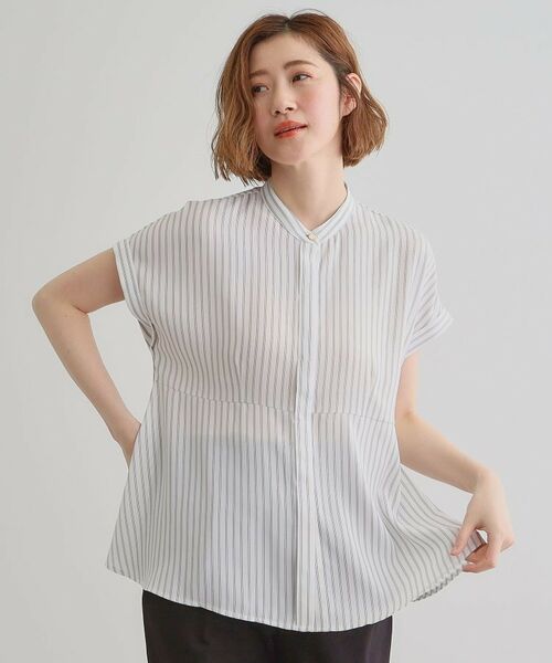 grove / グローブ シャツ・ブラウス | きちんと感もこなれ感も1枚で叶う 優秀ペプラムシャツブラウス(オフ×スミクロ(301))