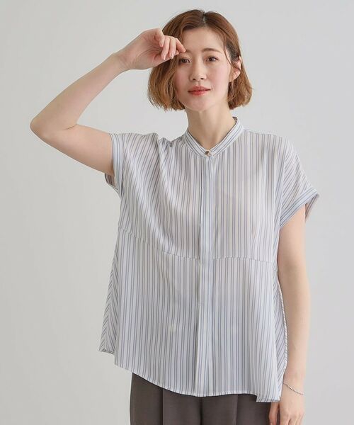grove / グローブ シャツ・ブラウス | きちんと感もこなれ感も1枚で叶う 優秀ペプラムシャツブラウス(オフ×ブルー(302))