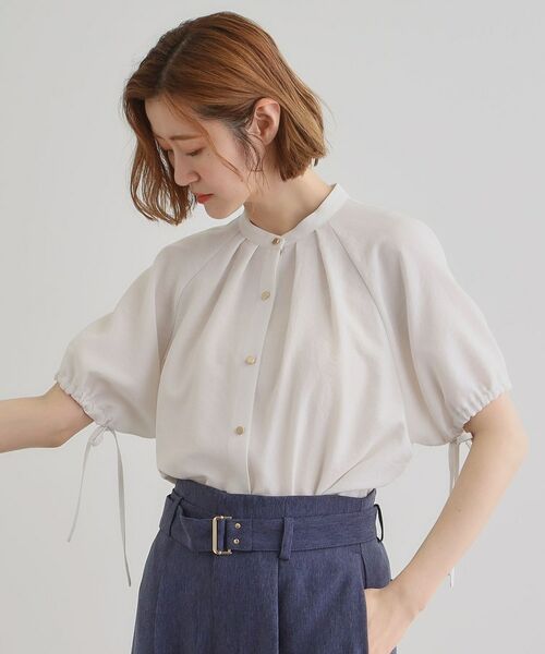 grove / グローブ シャツ・ブラウス | 【洗える・シワになりにくい】麻調スリーブドロストブラウス | 詳細1