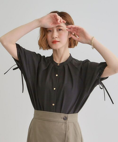 grove / グローブ シャツ・ブラウス | 【洗える・シワになりにくい】麻調スリーブドロストブラウス | 詳細12