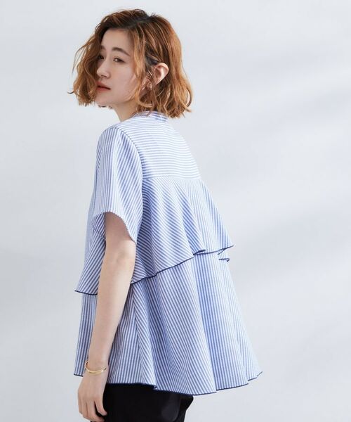grove / グローブ シャツ・ブラウス | 【360°抜かりない】ストライプアソートバックフレアブラウス(ブルー(393))