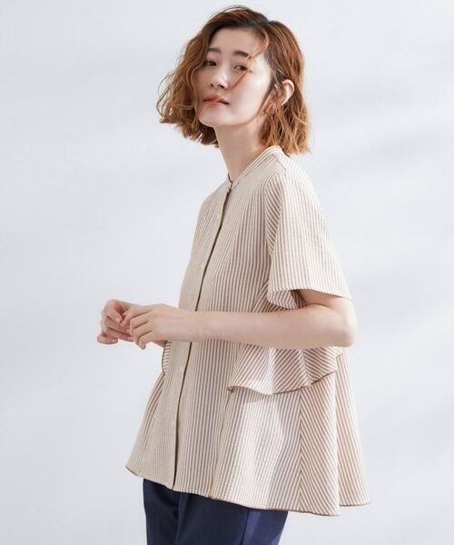grove / グローブ シャツ・ブラウス | 【360°抜かりない】ストライプアソートバックフレアブラウス(キャメルブラウン(341))