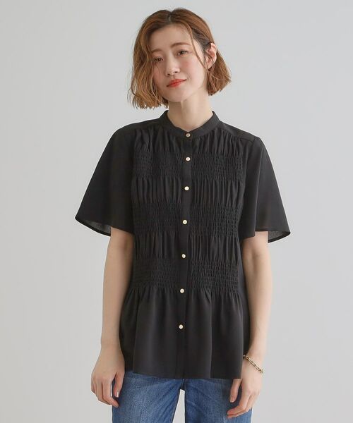 grove / グローブ シャツ・ブラウス | 大人の抜け感シアースラブシャーリングブラウス(ブラック(019))