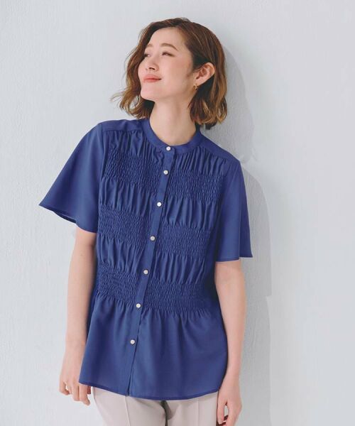 grove / グローブ シャツ・ブラウス | 大人の抜け感シアースラブシャーリングブラウス(ブルー(093))