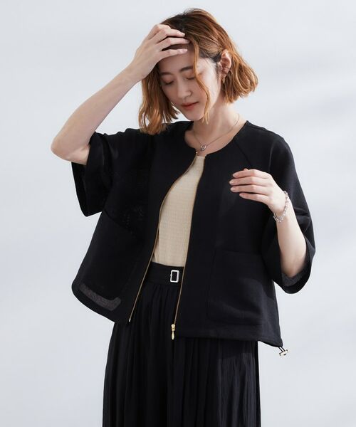 grove / グローブ ノーカラージャケット | 透け感と立体感で魅せる、大人の夏のメッシュワイドスリーブジャケット | 詳細1