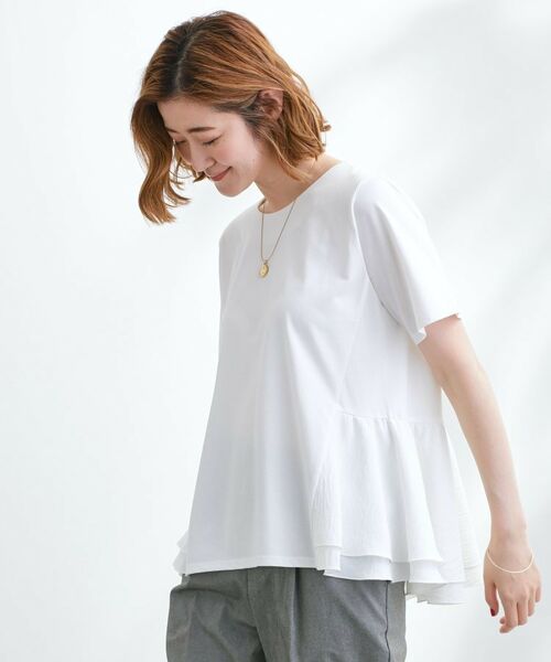 grove / グローブ Tシャツ | 【UV・冷感】布帛使いフレアーTシャツ(オフホワイト(003))
