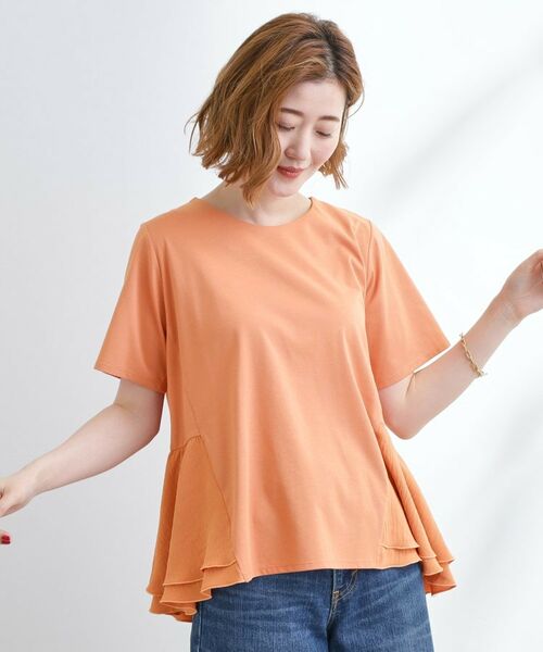 grove / グローブ Tシャツ | 【UV・冷感】布帛使いフレアーTシャツ(オレンジ(067))