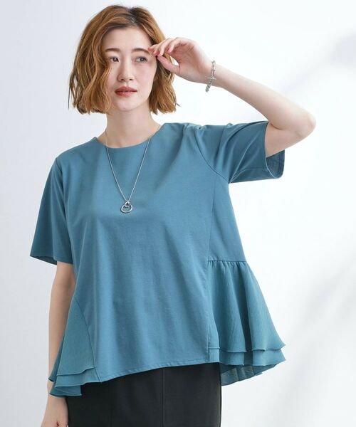 grove / グローブ Tシャツ | 【UV・冷感】布帛使いフレアーTシャツ(ブルーグリーン(097))