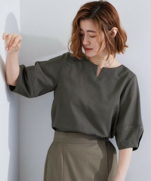 grove / グローブ シャツ・ブラウス | お洒落に決まる 麻調袖コンシャスブラウス(スミクロ(018))