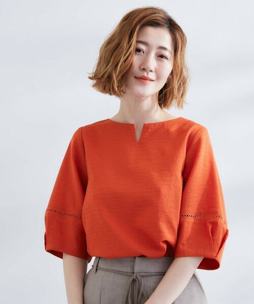 grove / グローブ シャツ・ブラウス | お洒落に決まる 麻調袖コンシャスブラウス(オレンジ(067))