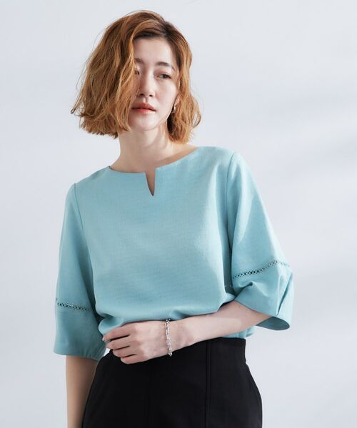 grove / グローブ シャツ・ブラウス | お洒落に決まる 麻調袖コンシャスブラウス(ブルー(091))