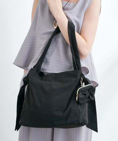 grove / グローブ ショルダーバッグ | 【撥水】リボンチャームサイドノットショルダー（ブラック(019)）