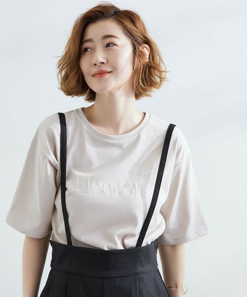 grove / グローブ Tシャツ | 【UVカット/二の腕カバー】ハーフスリーブロゴTシャツ(ライトベージュ×刺繍(051))