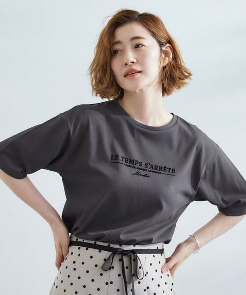 grove / グローブ Tシャツ | 【UVカット/二の腕カバー】ハーフスリーブロゴTシャツ(チャコール×フロッキー(113))