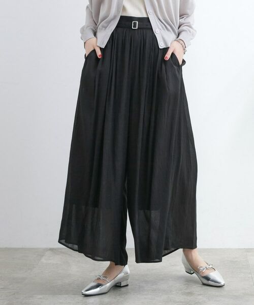 grove / グローブ ショート・ハーフ・半端丈パンツ | 【たっぷりギャザーで体型カバー】スカート見えの軽やかパンツ(ブラック(019))