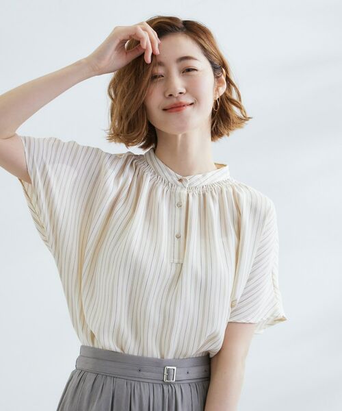 grove / グローブ シャツ・ブラウス | 【さらりと着られる/二の腕カバー】多機能ドルマンスリーブブラウス(ストライプ(303))