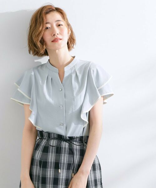 grove/グローブ 【さらりと着られる】多機能フリルブラウス サックスブルー(590) 01(S) grove/グローブ 【さらりと着られる】多機能フリルブラウス サックスブルー(590) 01(S)