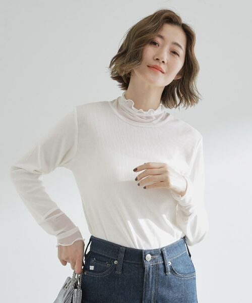 grove / グローブ カットソー | シアー切替ハイネックプルオーバー | 詳細1