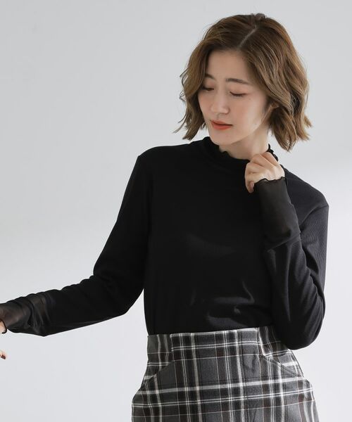 grove / グローブ カットソー | シアー切替ハイネックプルオーバー | 詳細5