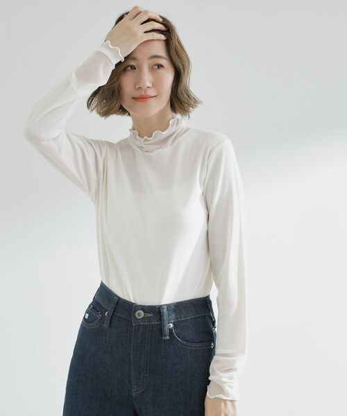 grove / グローブ カットソー | シアー切替ハイネックプルオーバー(オフホワイト(003))