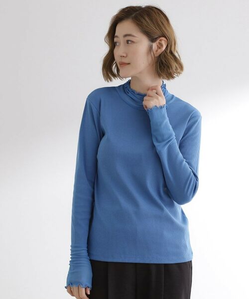 grove / グローブ カットソー | シアー切替ハイネックプルオーバー(ブルー(091))