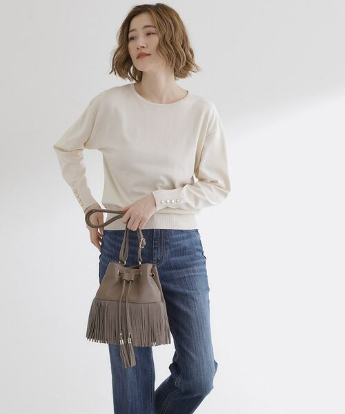 grove / グローブ ショルダーバッグ | スエードフリンジ巾着ショルダーバッグ(トープ(054))