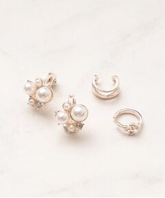grove / グローブ ピアス・イヤリング | 【痛くなりにくい】パール調ビジューイヤリングイヤカフセット